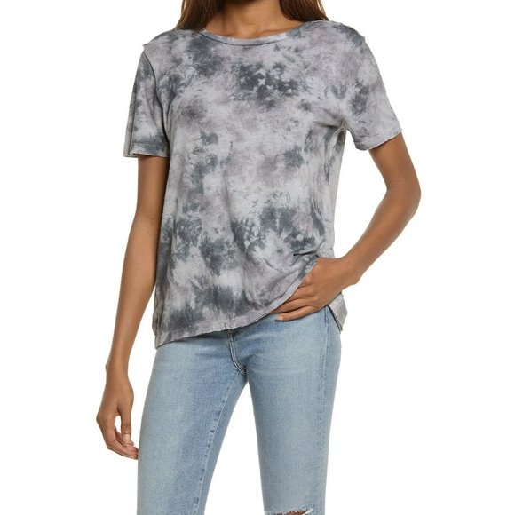 Free People Tee Womens Black Riptide Tie Dye Short Sleeve Crewneck Knit T-Shirt - Picture 1 of 7